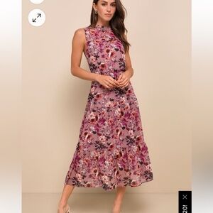 In My Dreams Mauve Floral Print Midi Dress